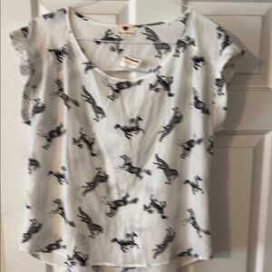 Women’s White and Black Horse Print Top—stylish opening on the back